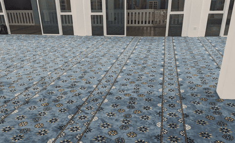 Karpet Premium Warna Biru di Masjid Al-Taqwa Gambar Pandangan Sisi Kanan