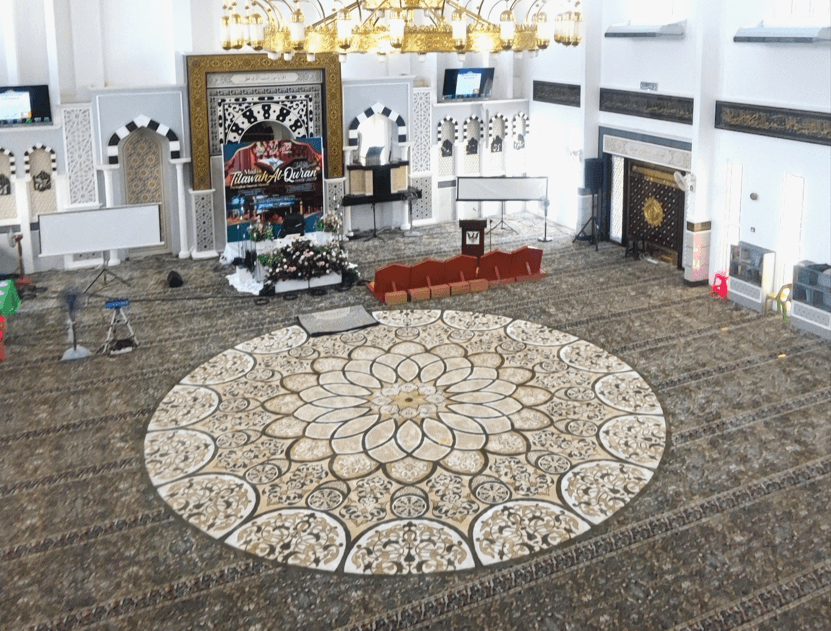 Karpet Premium Warna Kelabu di Surau Darul As Syakirin Gambar Pandangan Atas